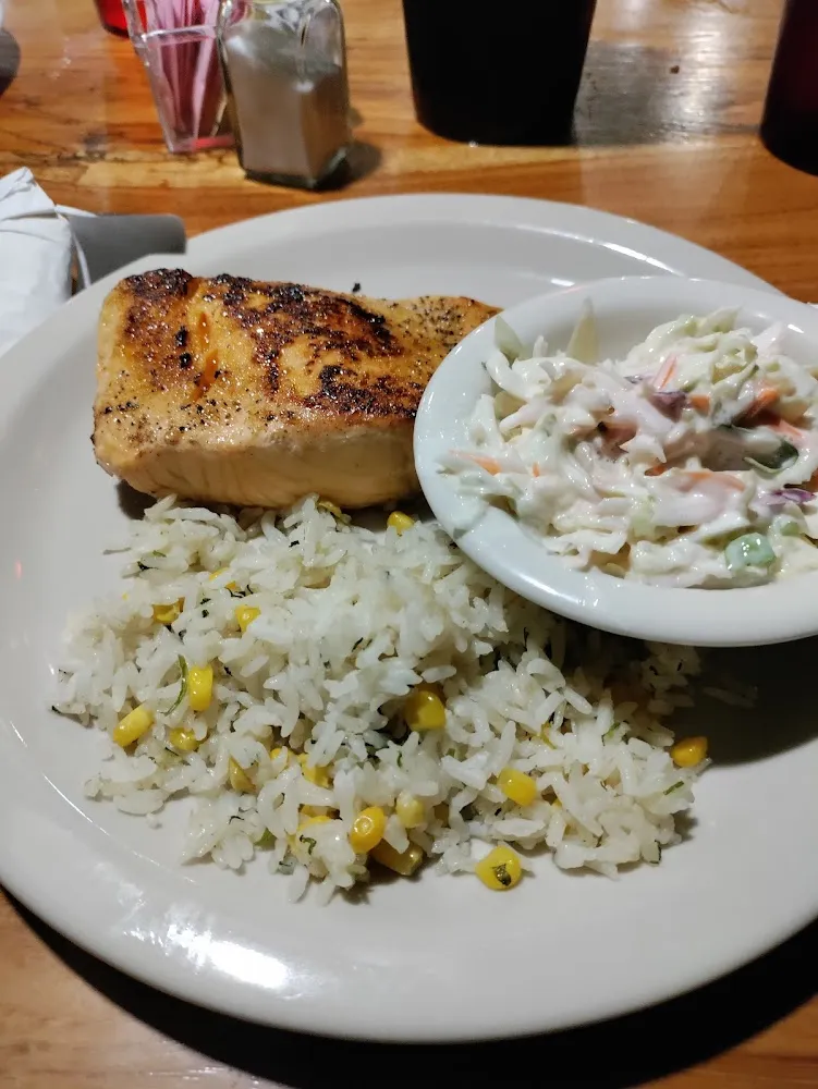 Grilled Salmon and Rice Pilaf with Coleslaw